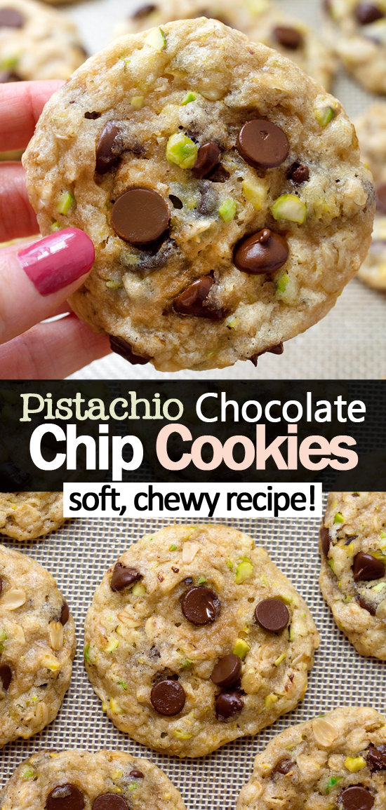 Biscoitos caseiros de pistache com gotas de chocolate