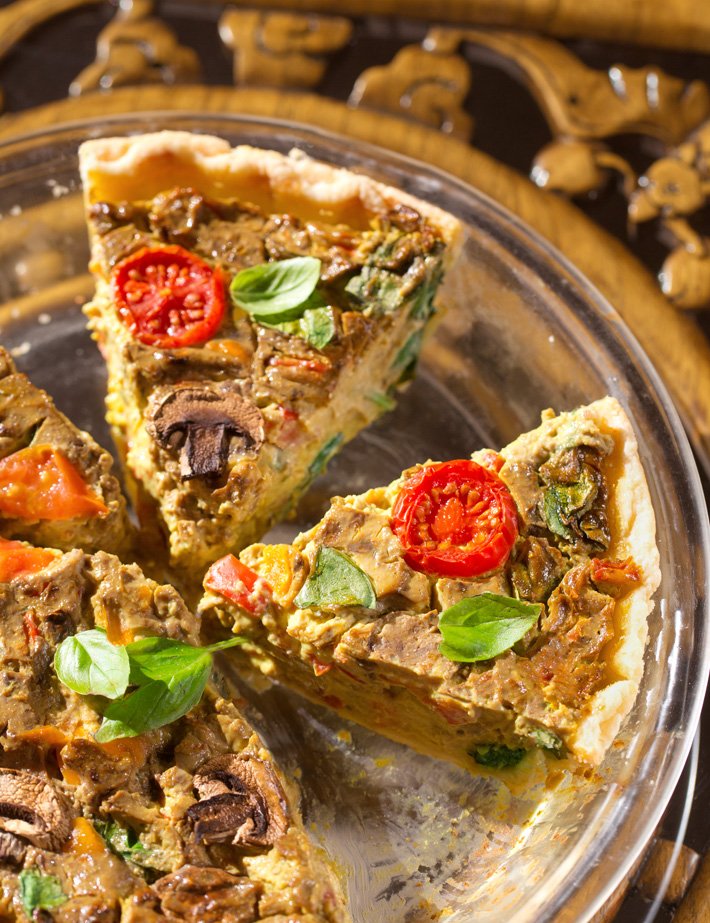 Quiche vegana de espinafre e cogumelos